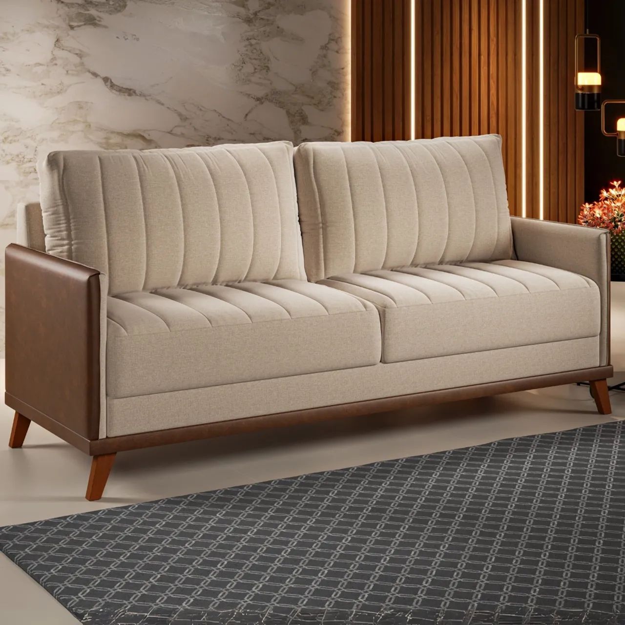 Sofá Living 2,00 m Conceito/Concept Linho Bronze- Produto Novo 