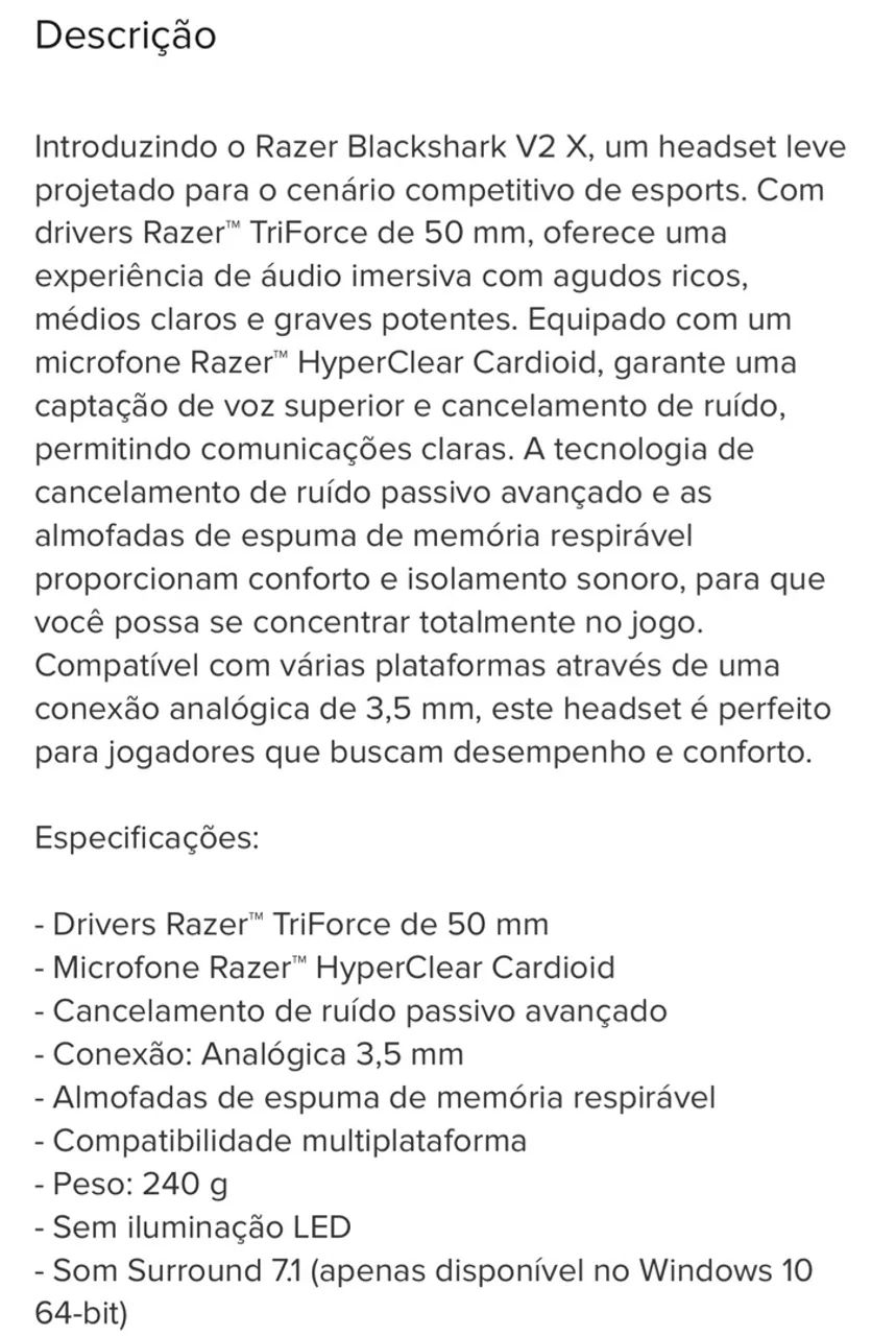 Headset Gamer Razer BlackShark V2  - Foto 2