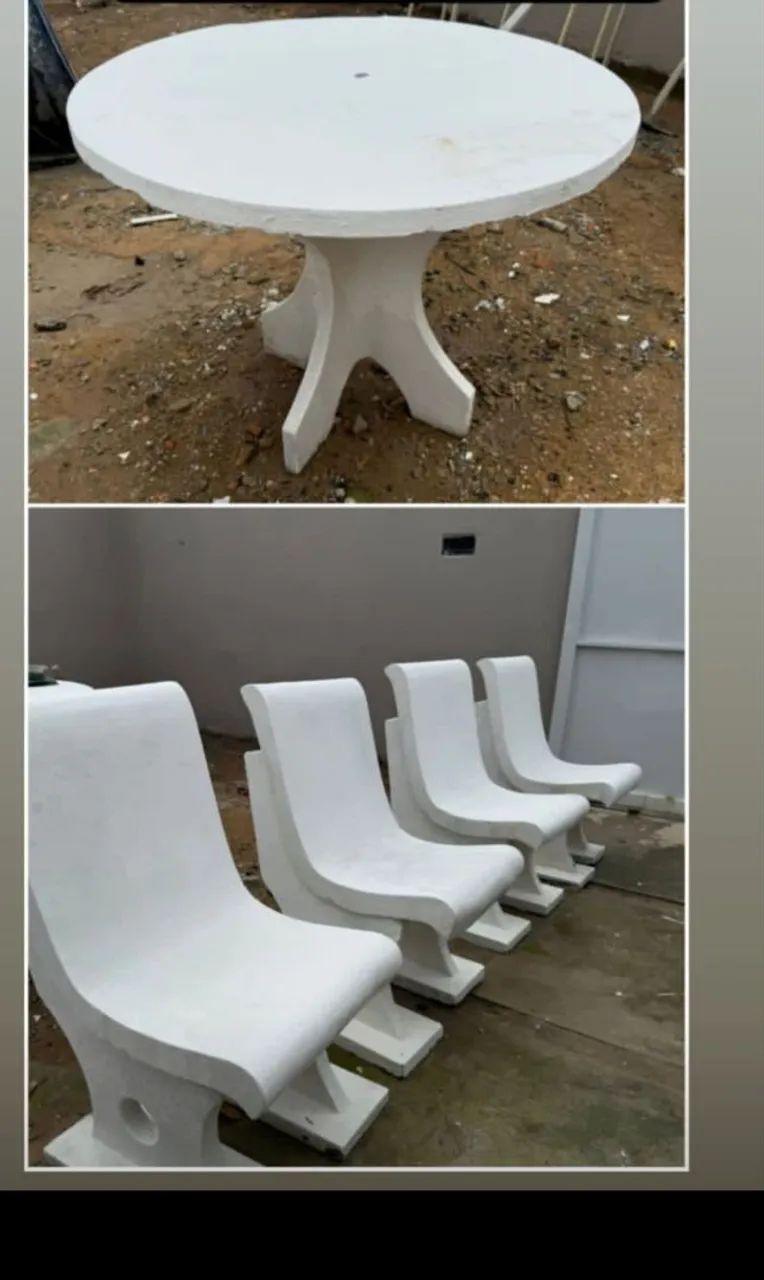 Conjunto de mesa e cadeiras de cimento