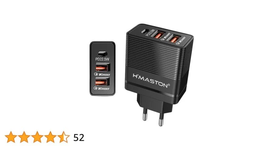 H'MASTON Fonte Carregador de Parede 67.5W Carregador Turbo Universal com 2 USB Saída 20W +