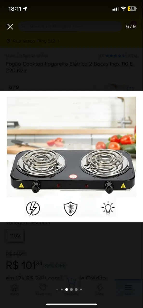Fogão cooktop eletrico 2 bocas