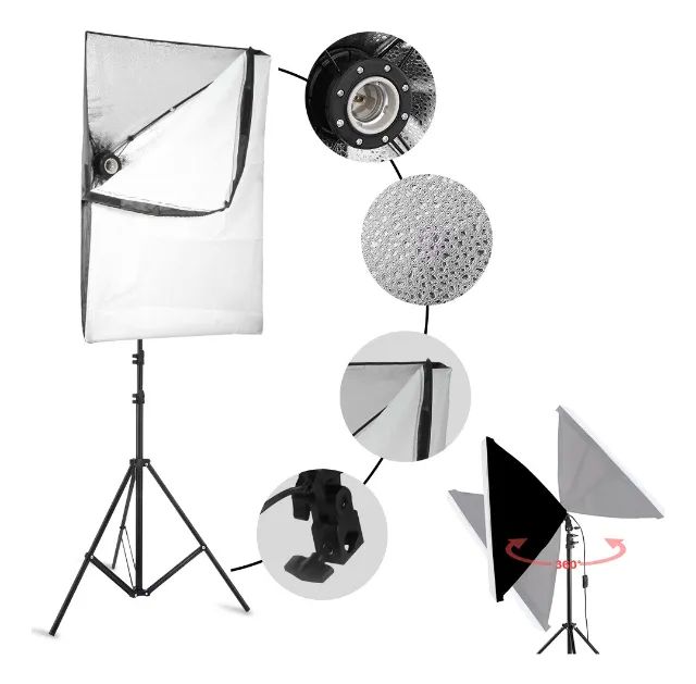 Kit Iluminação Estúdio Fotografia Luz Contínua Softbox 50x70cm Soquete E27 c/ Tripé 2 metr - Foto 3