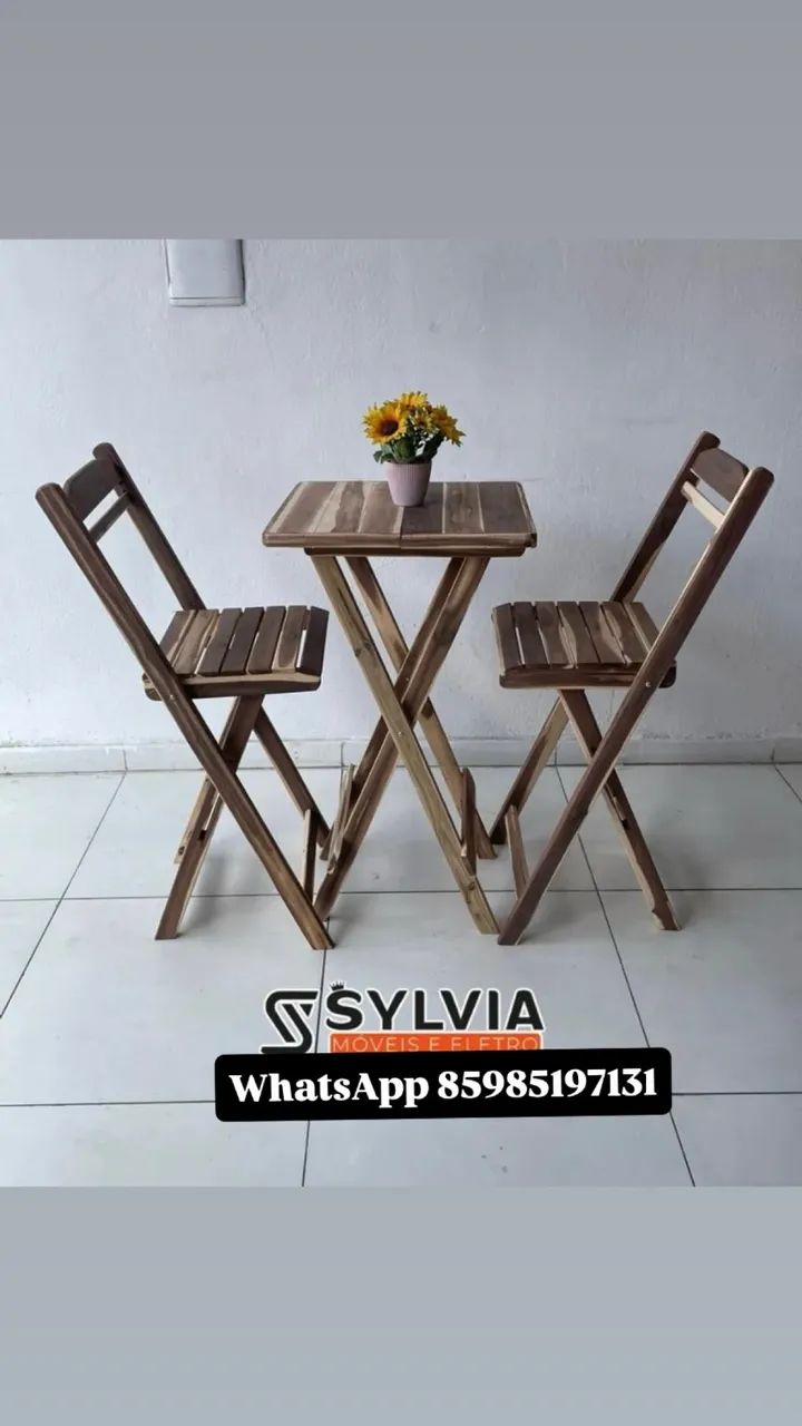 Conjunto de mesa e cadeiras de madeira dobrável - Foto 4