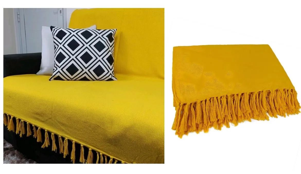 Manta Para Sofá GIGANTE 2,40x1,80 Decorativa Amarela em Algodão! - Foto 2