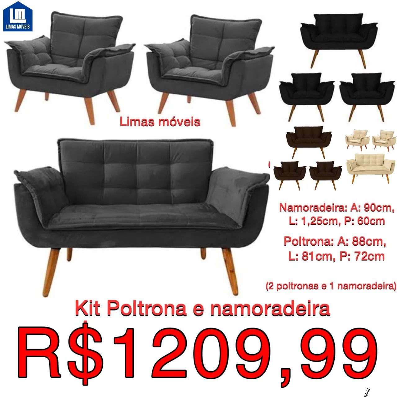Kit Poltrona e Namoradeira Limas Móveis