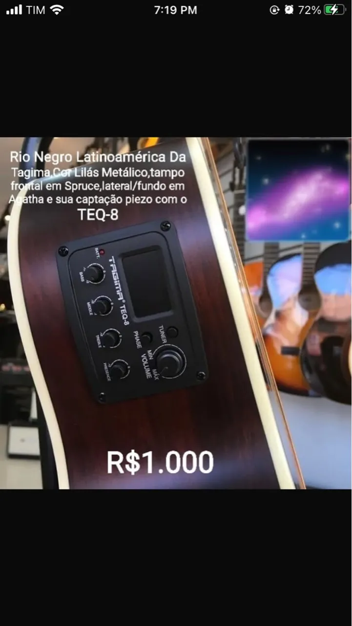 Violão Tagima Rio Negro Lilás Metálico TEQ-8