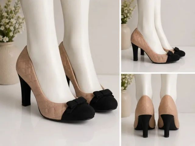 Scarpin nude e preto