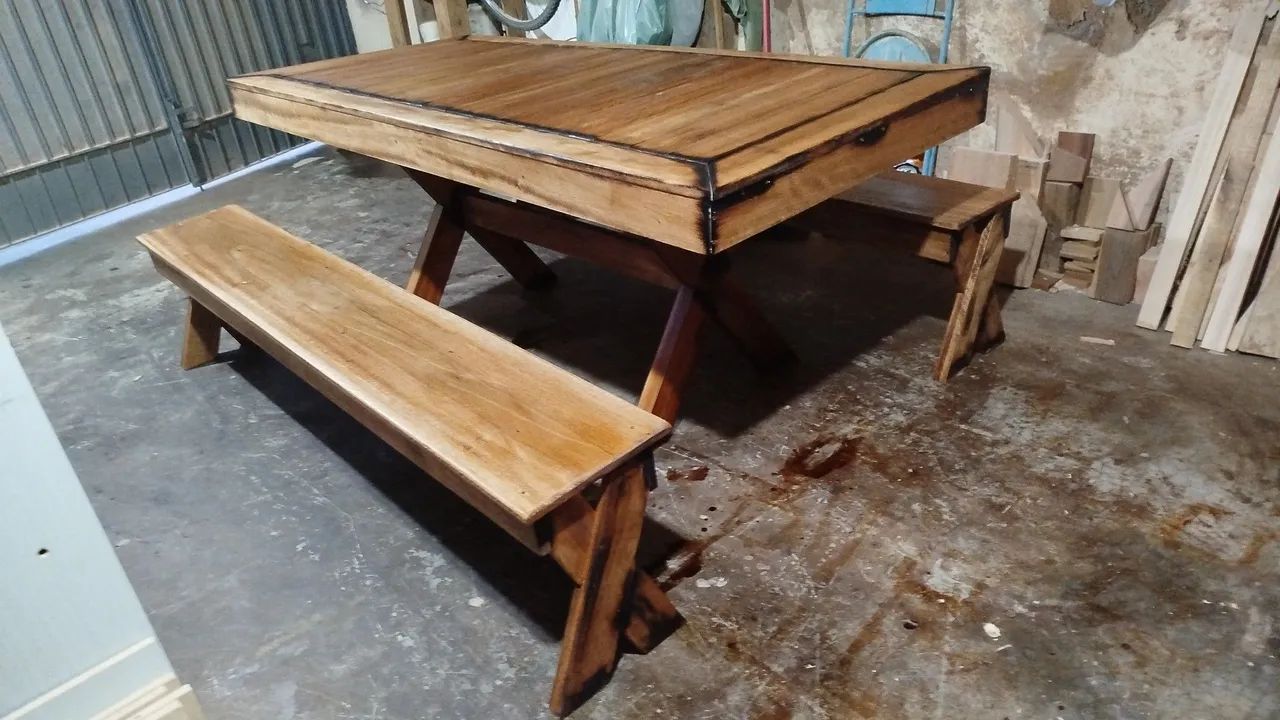 Mesa Rústica de 2 m x 90 cm em madeira de Cedro  - Foto 2