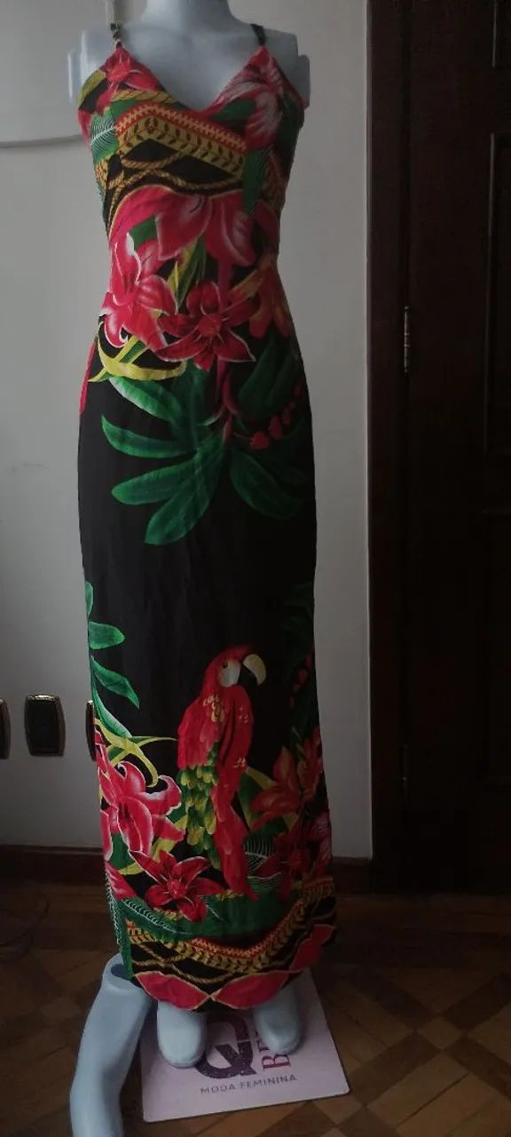 Vestido longo estampado tecido viscose