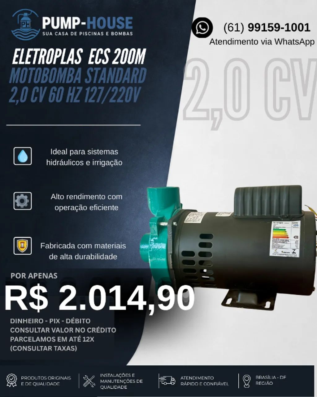 MOTOBOMBA STANDARD 2,0cv 60 hz 127/220v ECS-200M ELETROPLAS