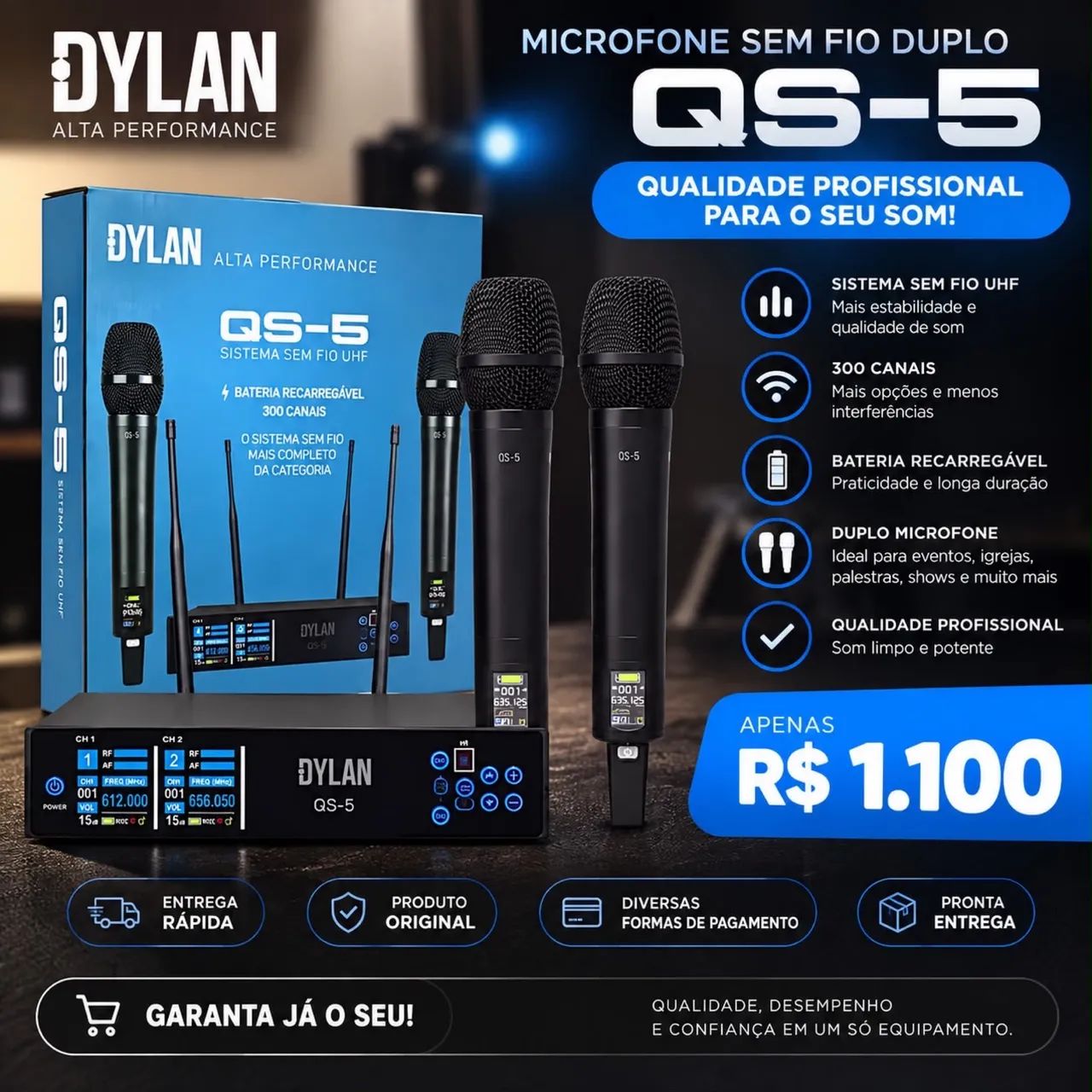 Microfone profissional dylan s fio
