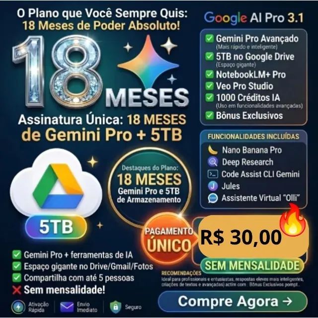 GEMINI PRO + 5TB DE ARMAZENAMENTO