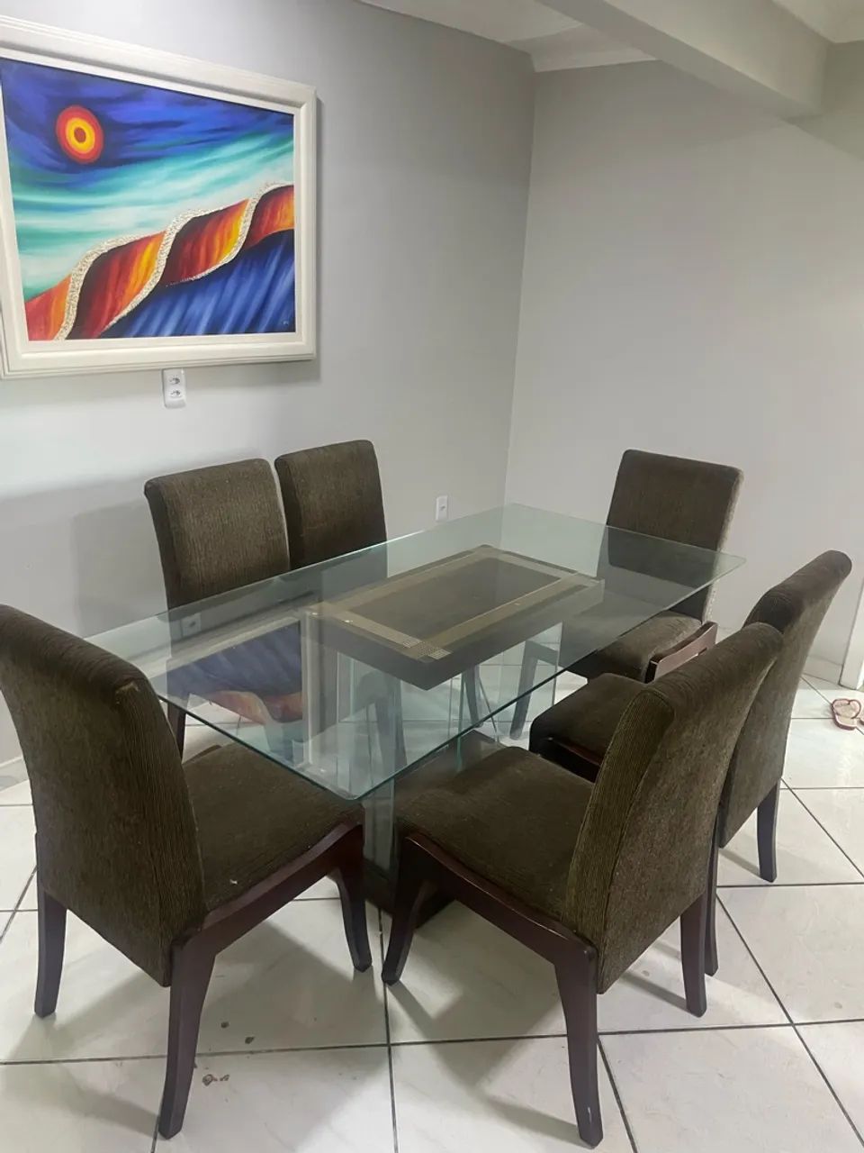 Mesa de jantar 6 cadeiras vidro temperado 
