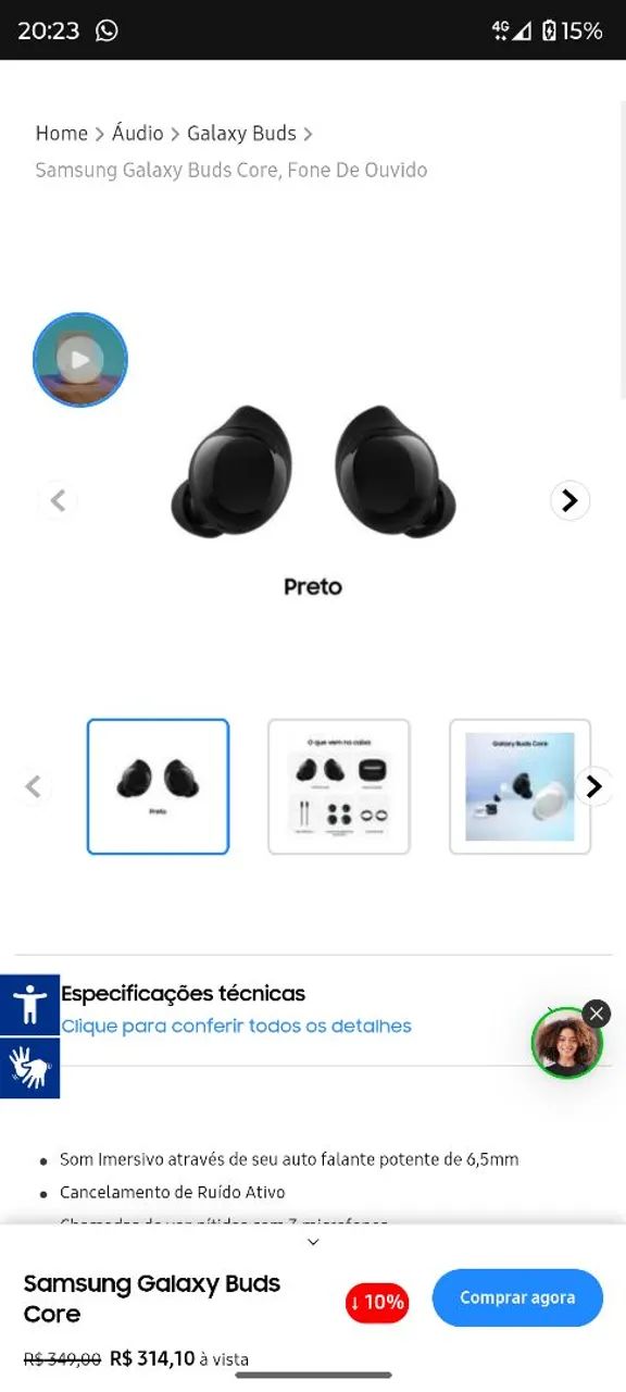 Fone bluetooth Galaxy buds core