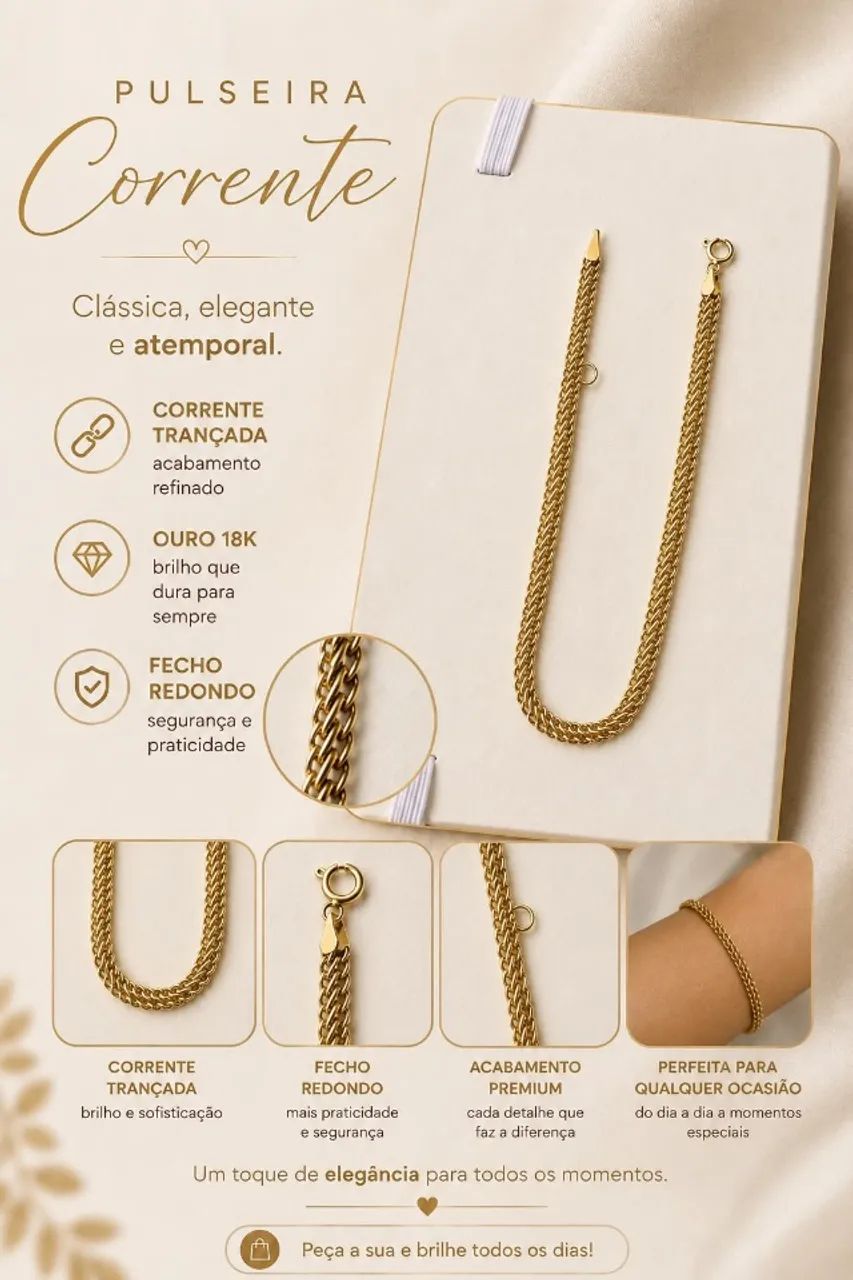 Pulseira com pingente e cordão de ouro - Foto 2