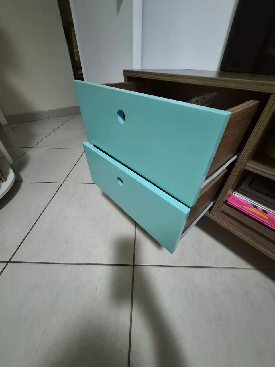Rack Retrô Weimar Rustick Carvalho e Turquesa 160 cm  - Foto 2