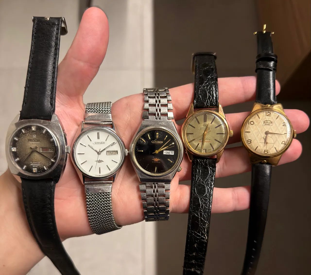 Coleção de 5 relógios vintage suíços e japoneses