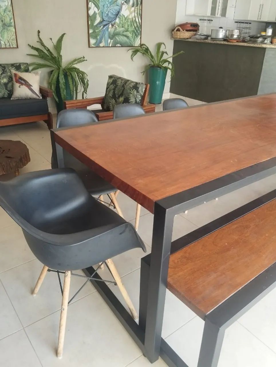 Mesa para áera de lazer, de madeira maciça com ferro, com 3 metros de comprimento - Foto 5