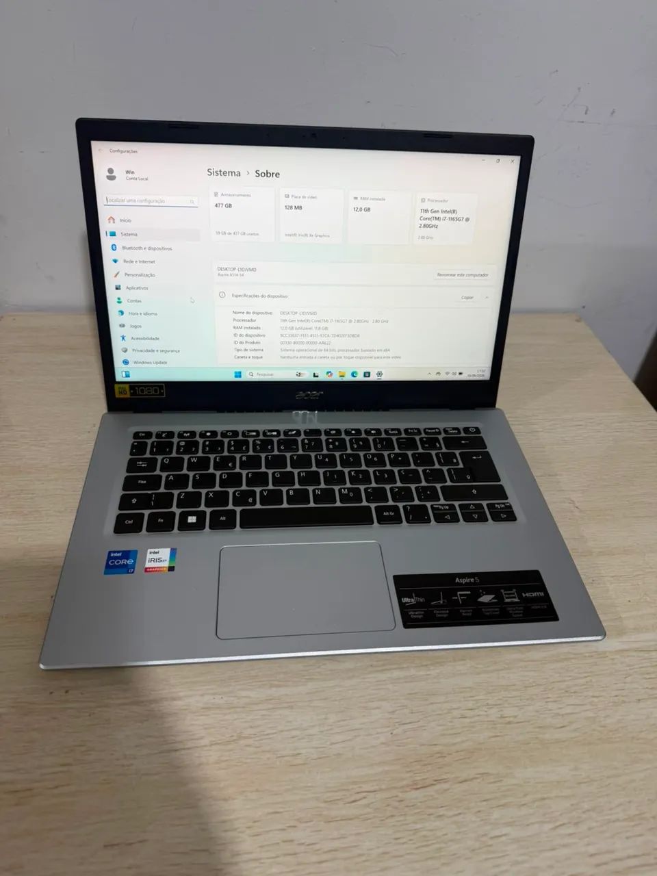 Notebook Acer i7 11 ger aço escovado 