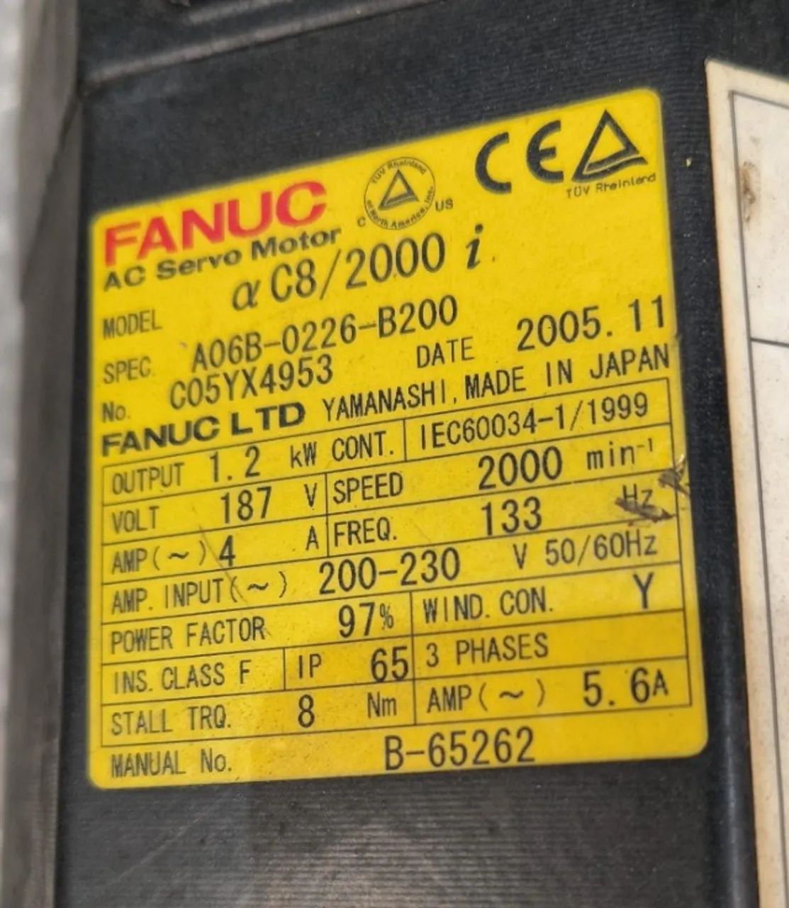 Servomotor Fanuc A06B-0226-B200 sem encoder  - Foto 2