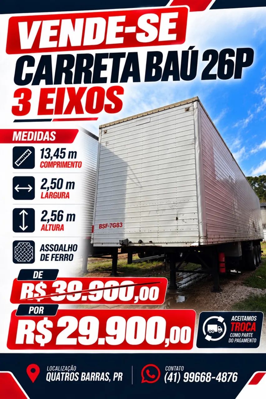 CARRETA BAÚ 26 PALLETS 