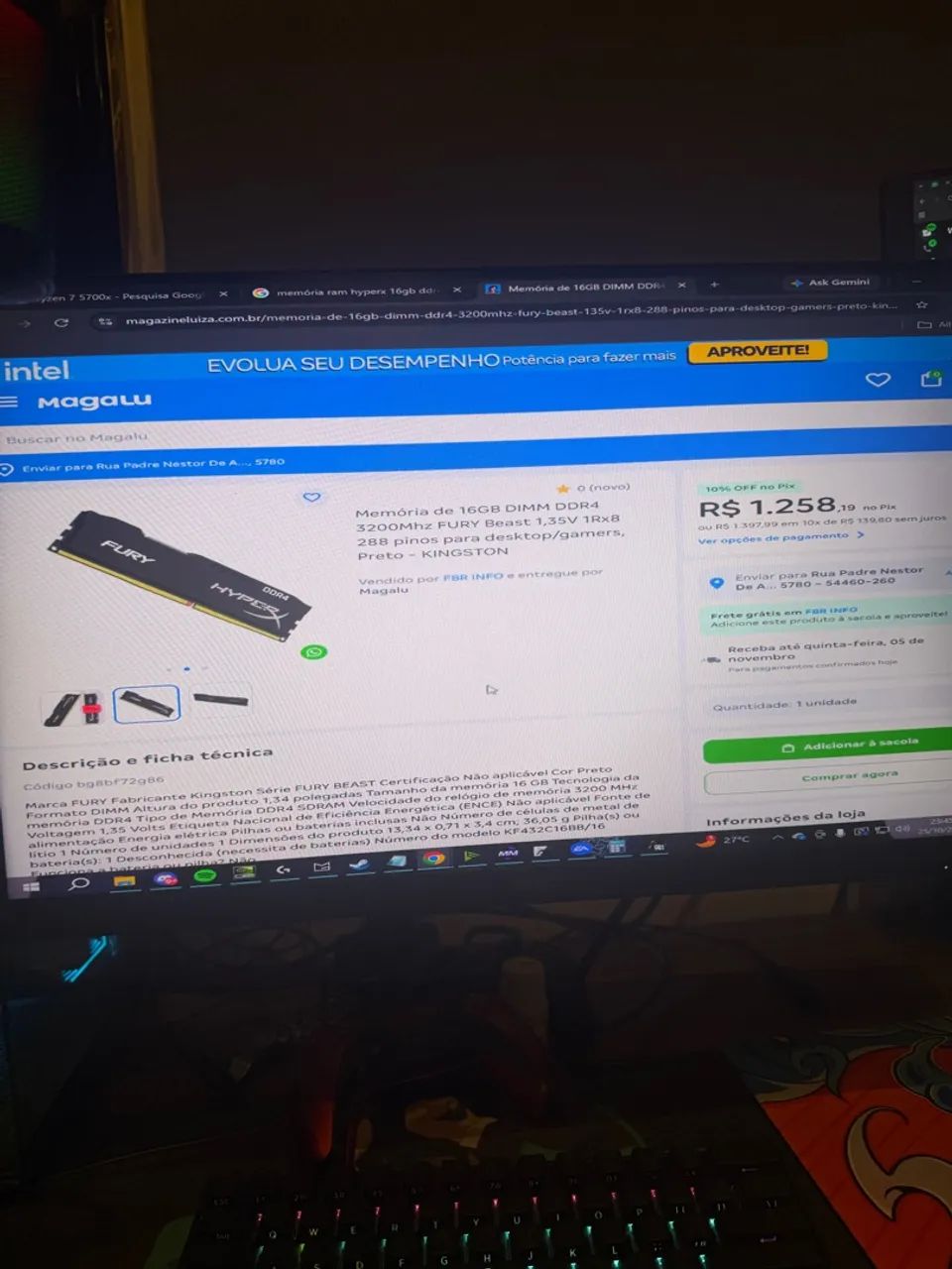 Kit Processador ryzen 7 memória 32 GB - Foto 3