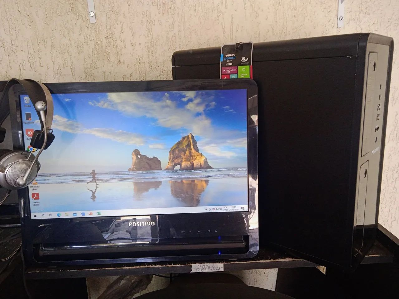 Computador completo CPU, monitor de 20 polegadas teclado mouse e fone
