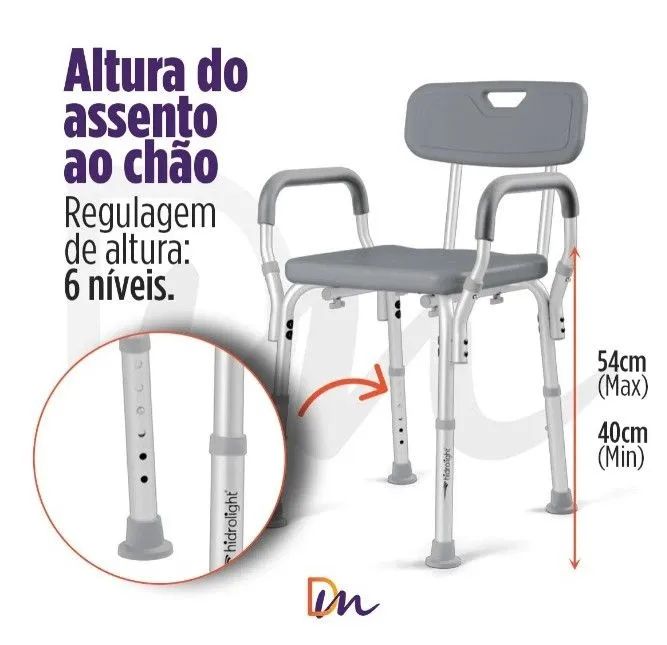Banco para banho  Hidrolight com encosto e apoio de braço. - Foto 2