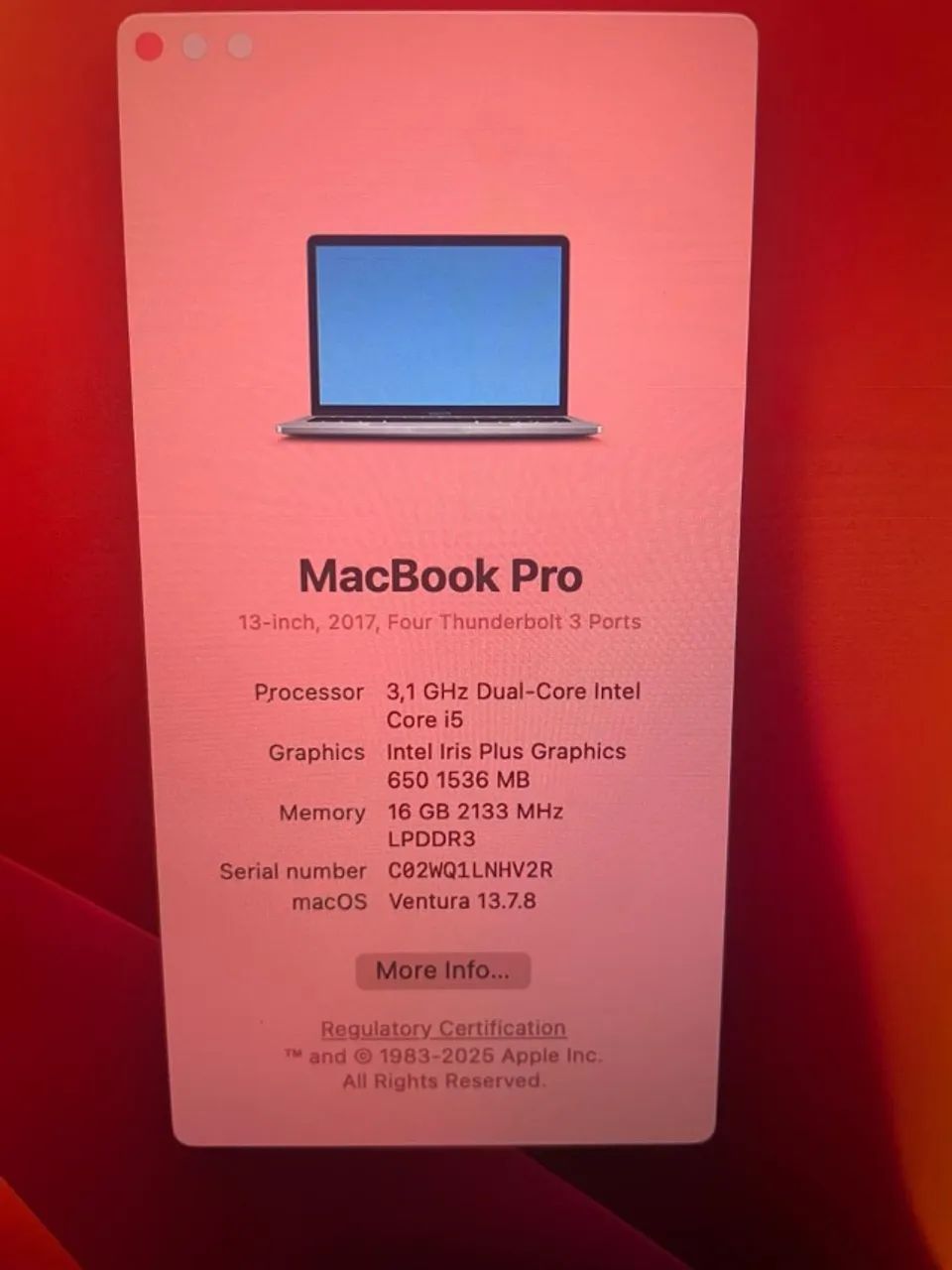 MacBook Pro 13 A1706 2017 i5 16GB 512GB Touch Bar - Foto 2