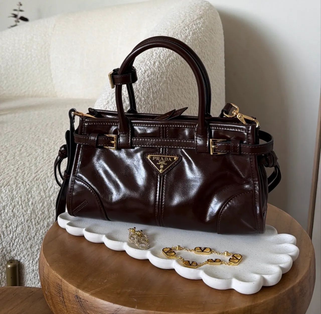 Bolsa Prada Bonnie marrom - 32cm em couro 