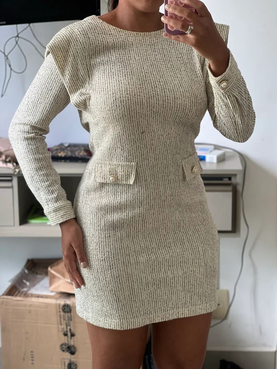 Vestido de tweed off-white - Foto 2