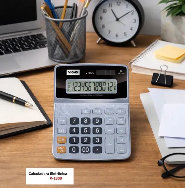 Calculadora De Mesa Vighs V-1800 12 Dígitos Visor Lcd Cor Prata - Foto 5