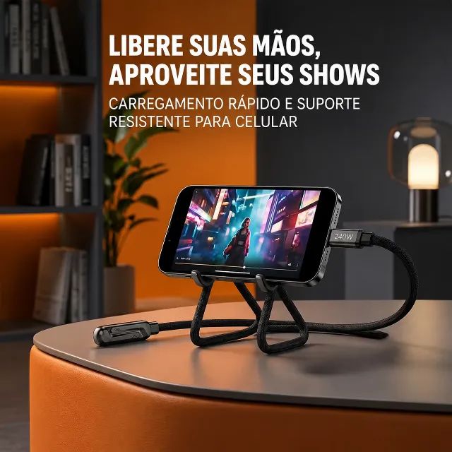 SUPORTE + CABO TURBO 240W USB-C COM BASE PARA CELULAR - Foto 2