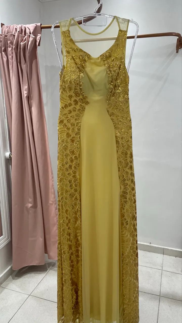 Vestido amarelo ouro bordado - Foto 4