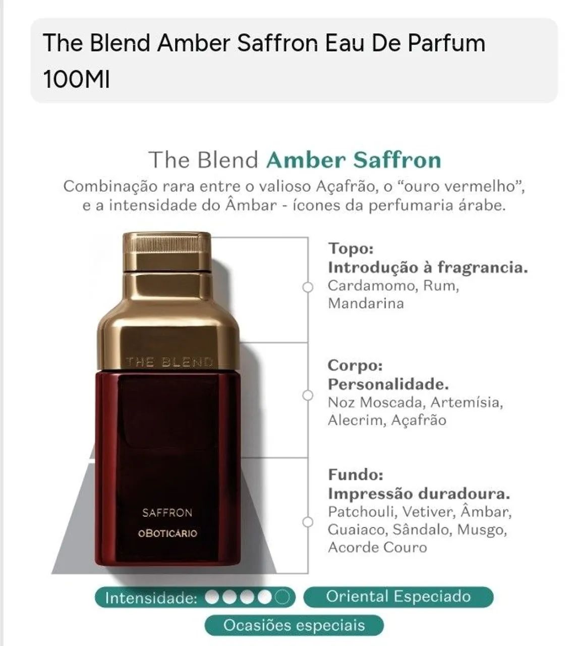 The Blend Amber Saffron Eau de Parfum- OBoticario masculino 100ml  - Foto 4