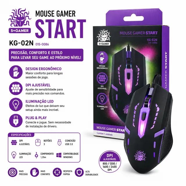 Mouse Gamer Start Precisão e Estilo