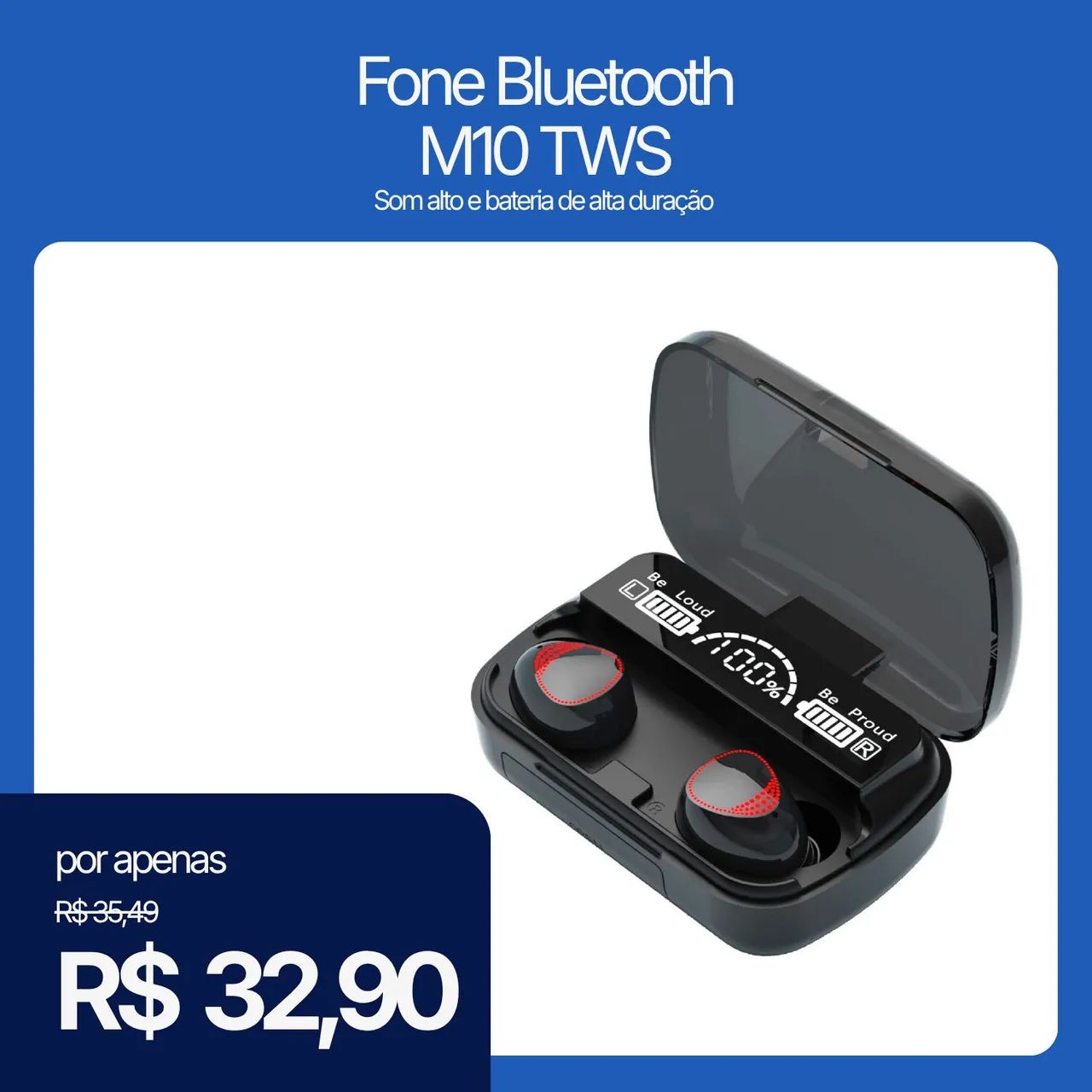 Fone de Ouvido Bluetooth M10 TWS-D 