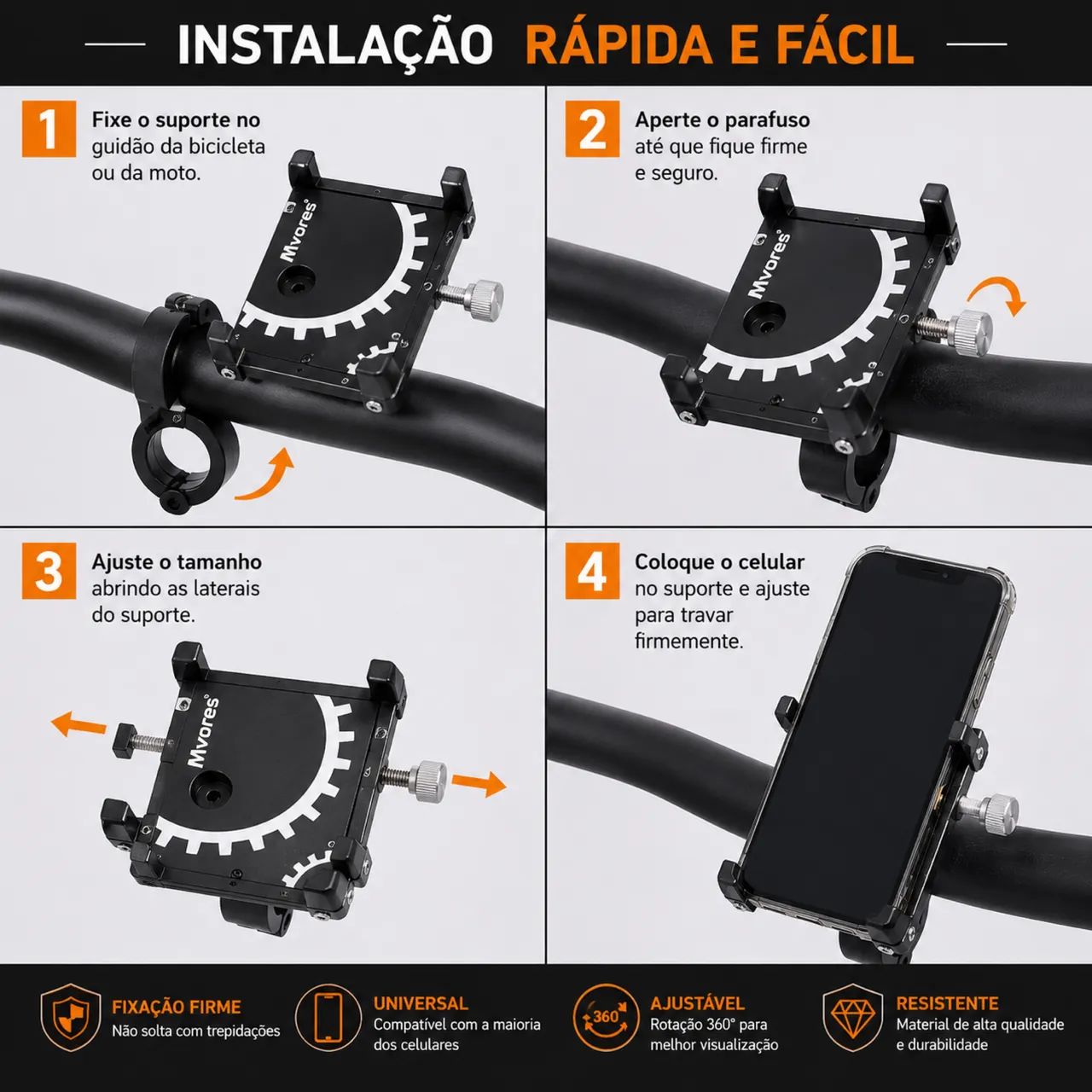 Suporte de Celular para Moto e Bicicleta Universal Ajustável - Foto 3