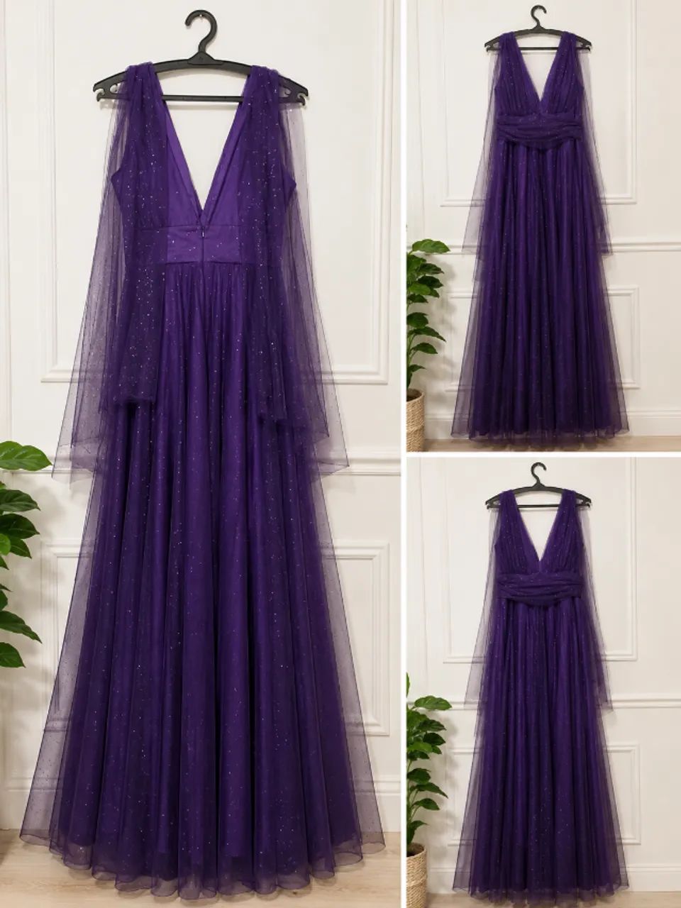Vestido Longo de Festa Roxo com Tule e Brilho - Foto 3
