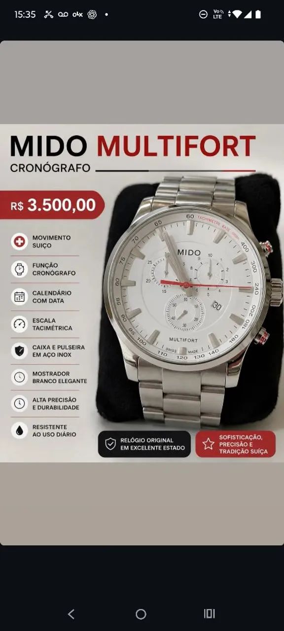 Relógio Mido Multifort tachymetre 