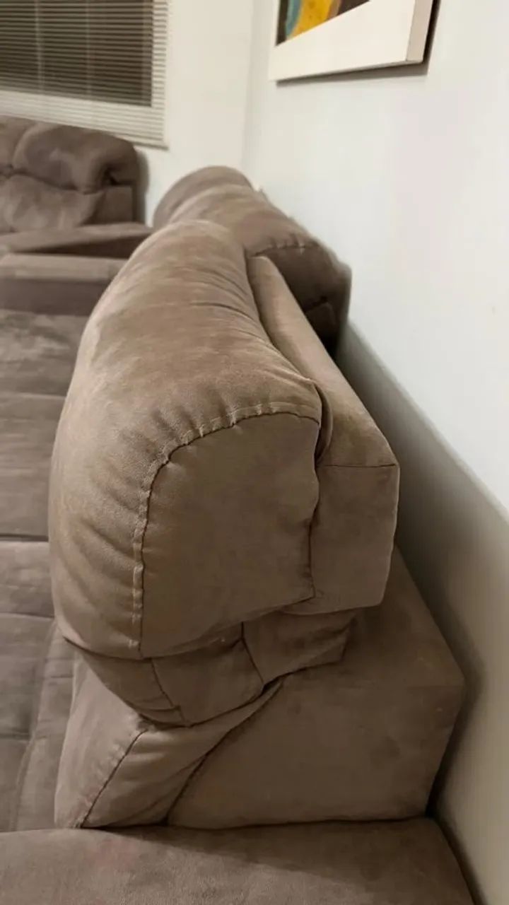 Conjunto de Sofás Retráteis e Reclináveis em Suede - 3 e 2 Lugares - Foto 3