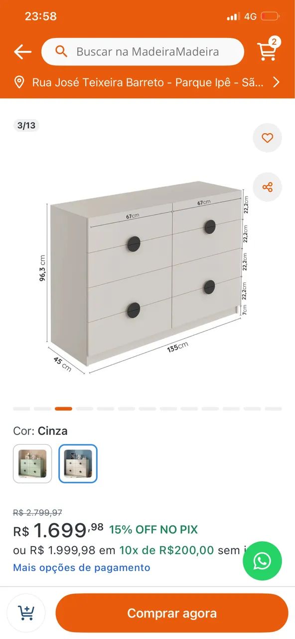 Guarda roupa e cômoda  modulado Joy - Foto 5