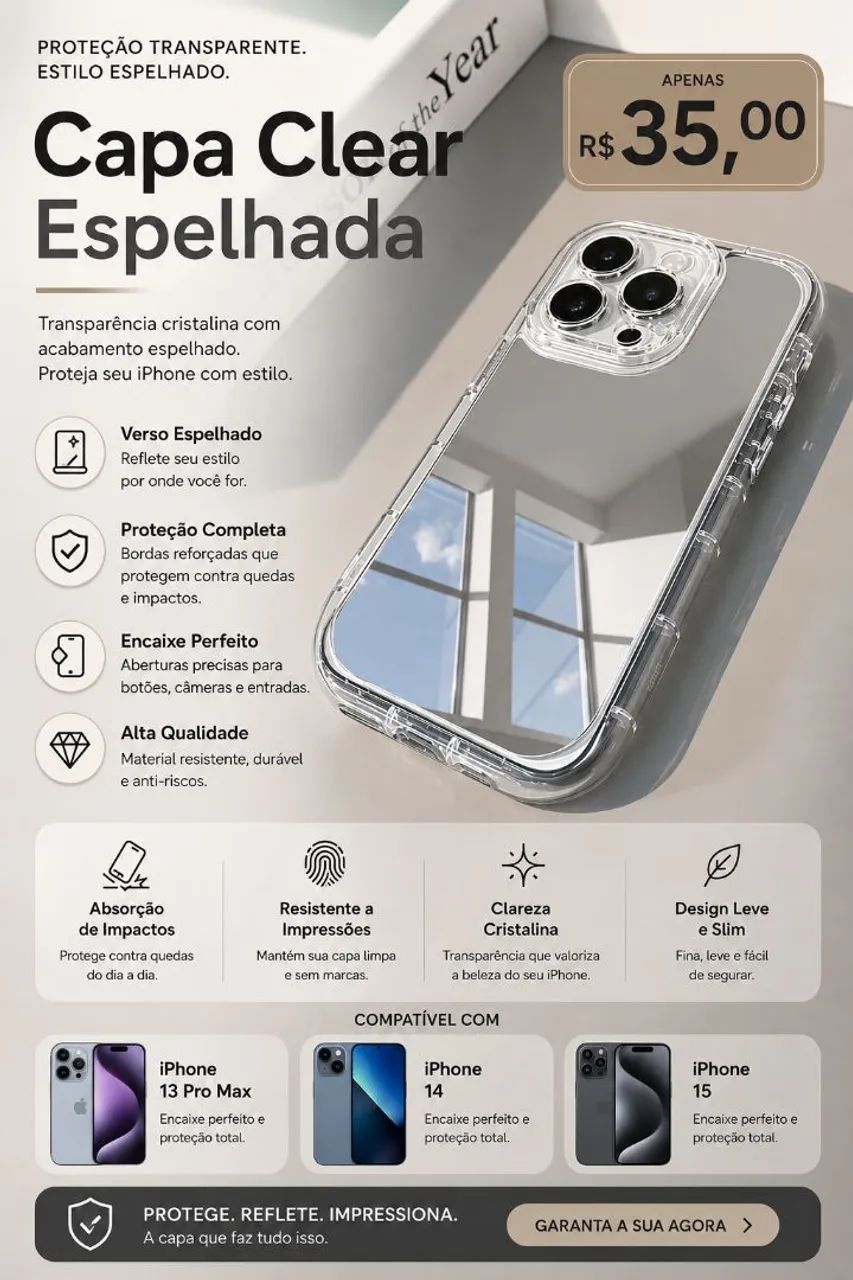 Capa de iPhone espelhada,temos do iPhone 13 até o o iPhone 15