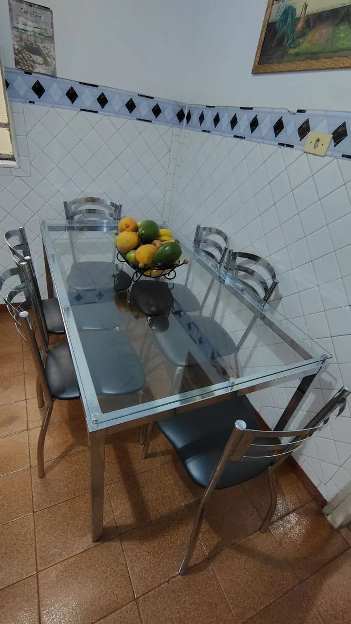 Glass-Top Dining Table with 6 Chairs