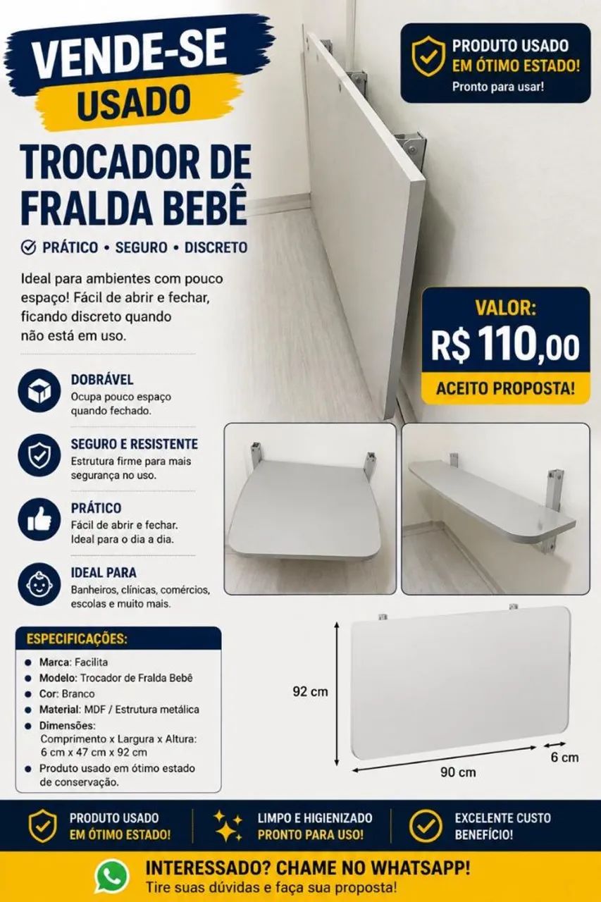 Trocador de fralda bebe de parede 