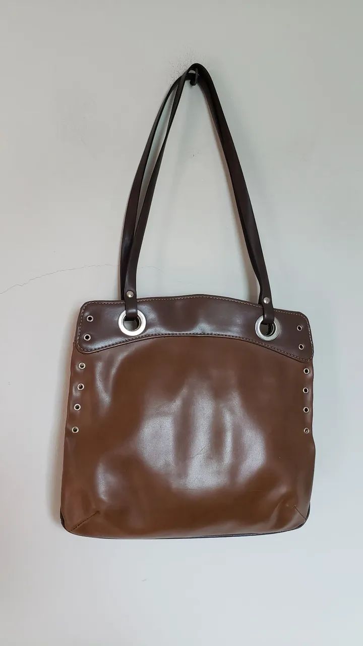 BOLSA DE OMBRO MARROM COURO SINTÉTICO 