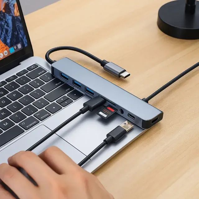 Adaptador Hub 8 Em 1 Extensor Usb-c Várias Entradas Portátil - Foto 3