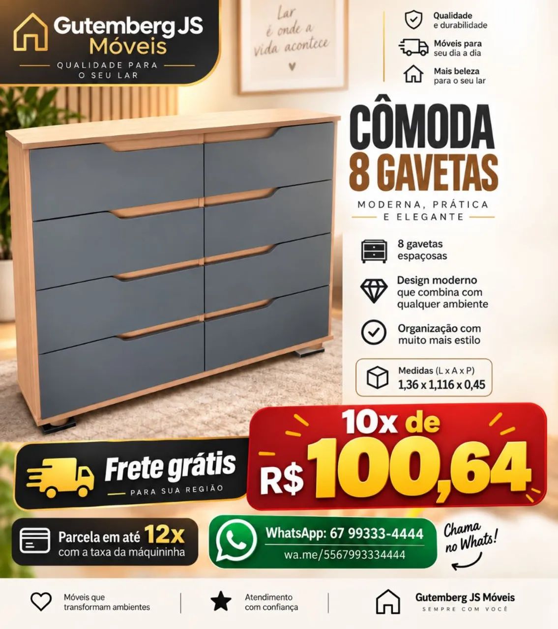 Cômoda 8 gavetas 