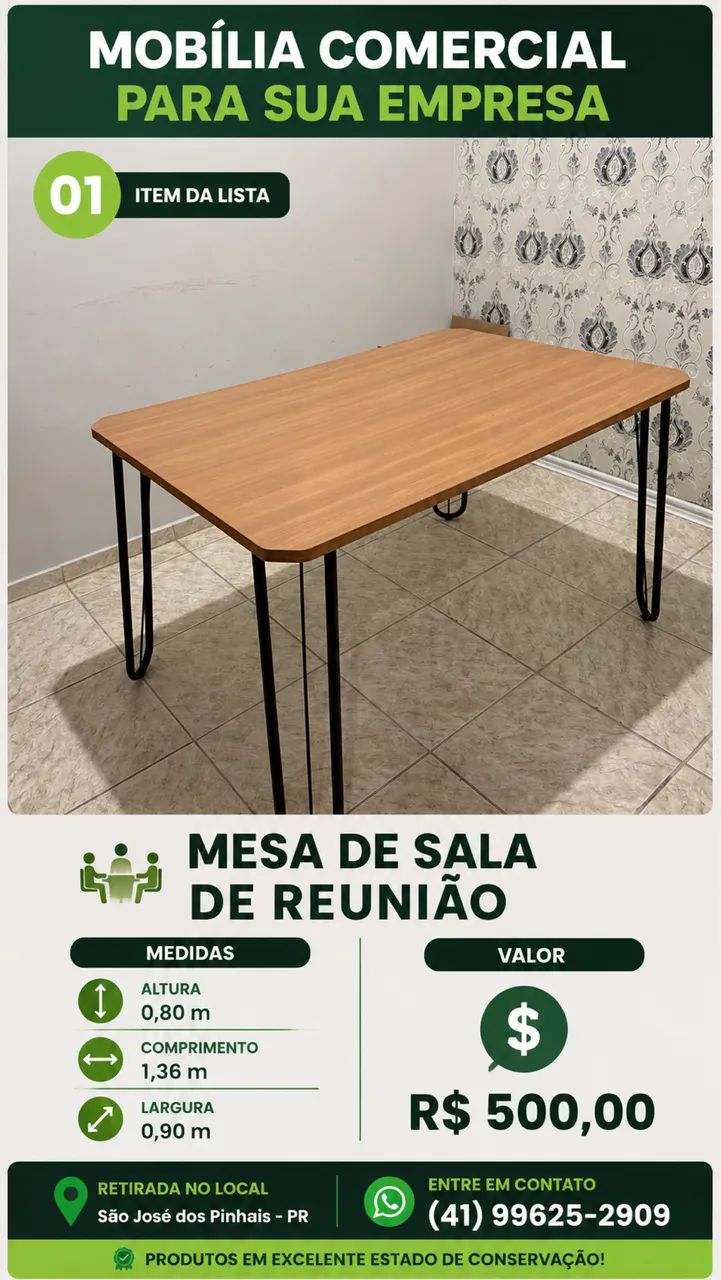 Mesa de Reunião Retangular - Excelente Estado - Foto 3