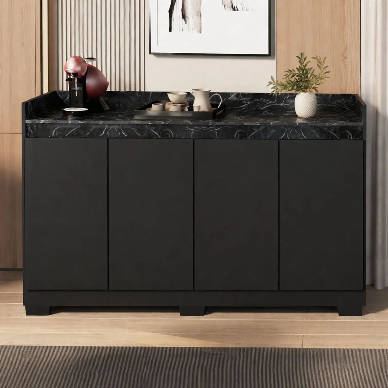 Buffet realpreto marmorizado com 4 portas